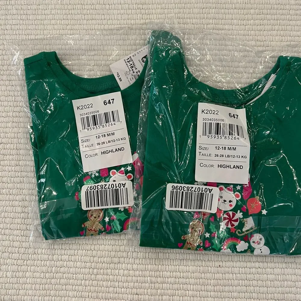 NWT Children's Place Girls' Green W/Christmas Tree Graphic Tee - SIZE 12-18M